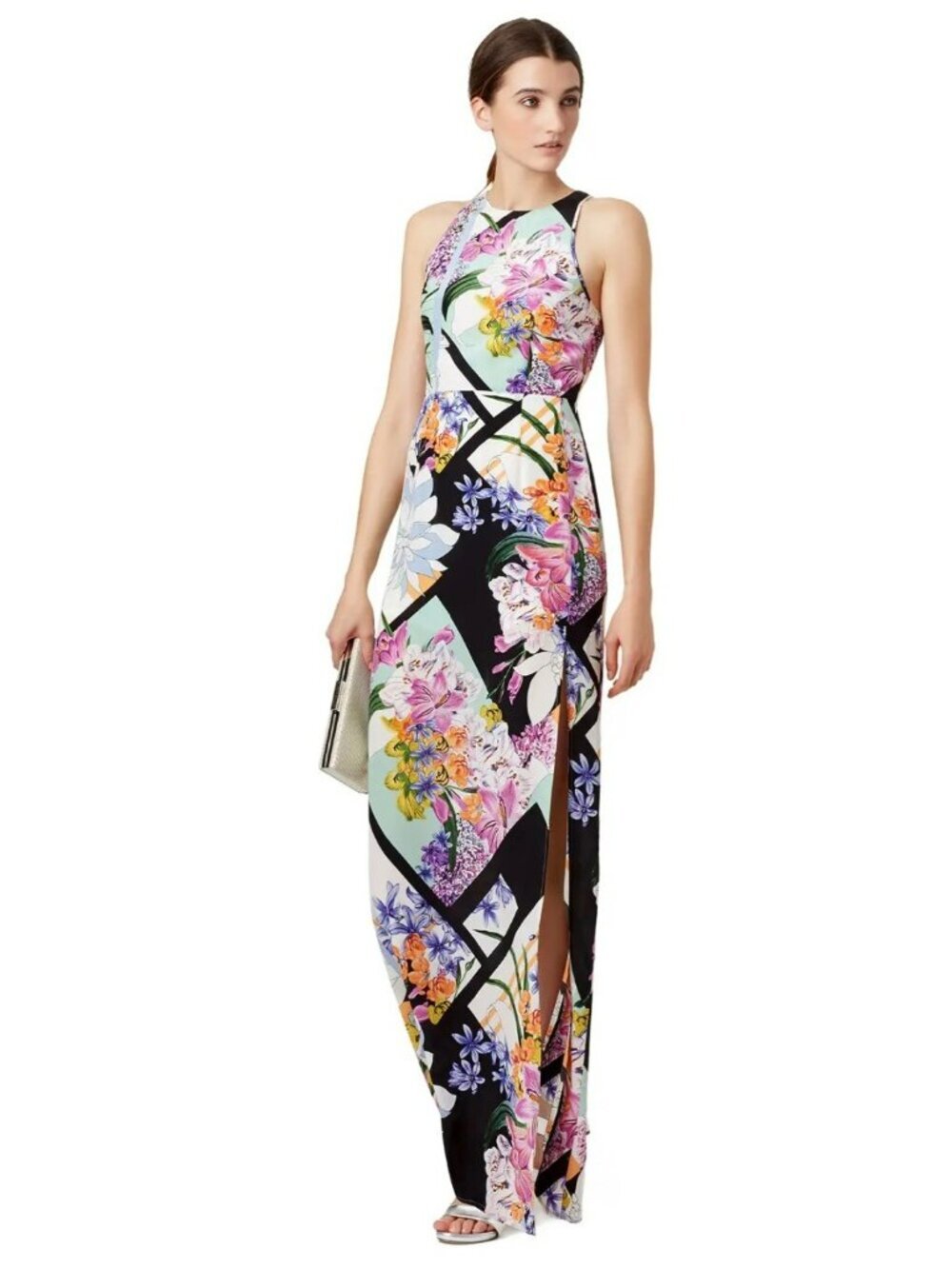 Yumi Kim Silk Floral Maxi Dress Sleeveless Slit Formal Gown Size XS NWT